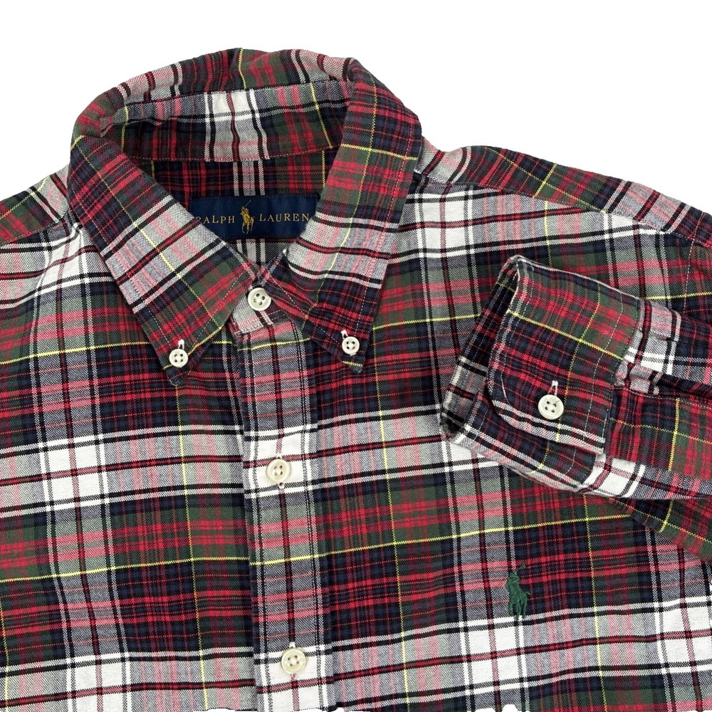 Mens Ralph Lauren Long Sleeve Button Down Red Plaid Shirt Size Medium Cotton
